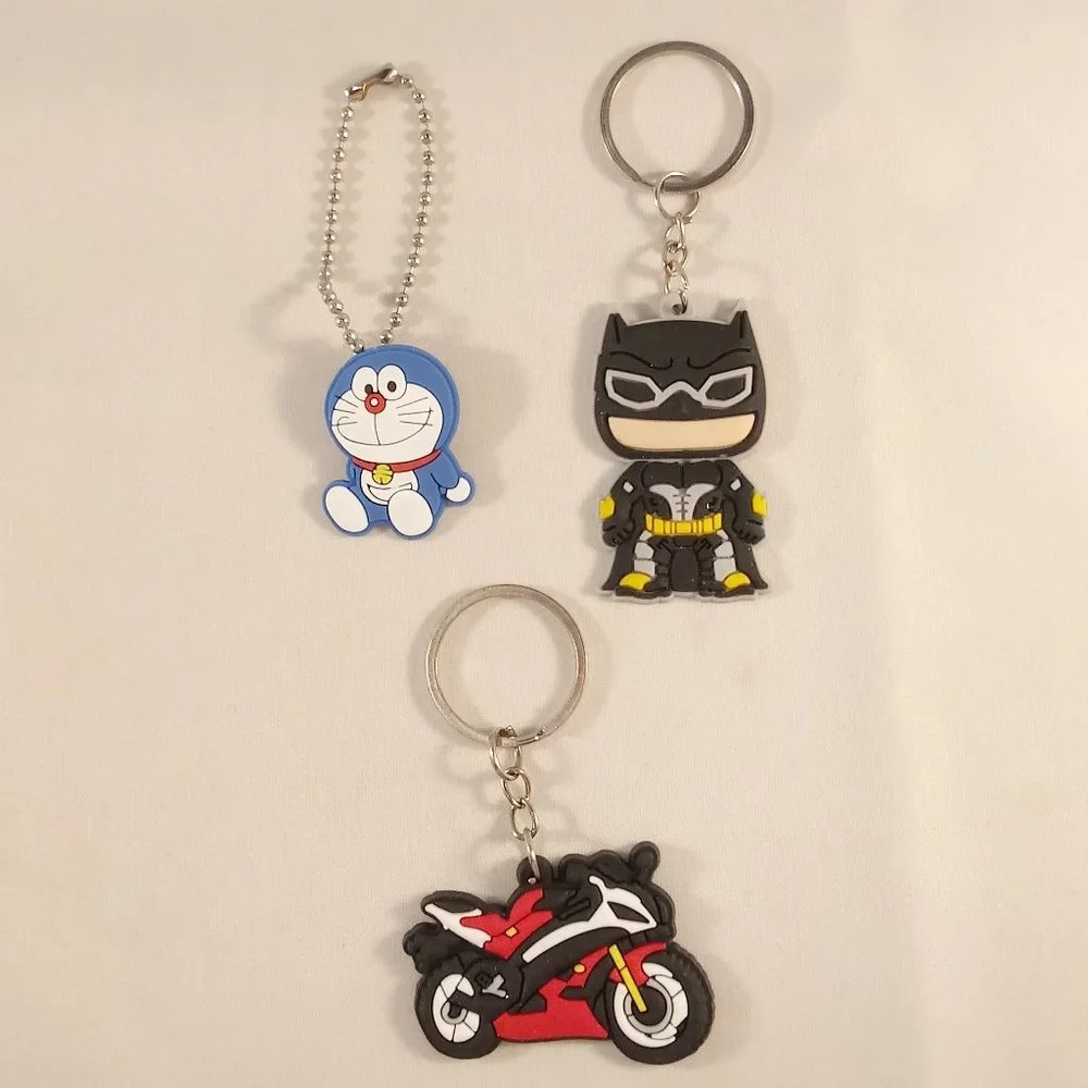Men's Silver Chibi Doraemon Cat Robot Batman Mini Motorcross Keychain Key Ring 3